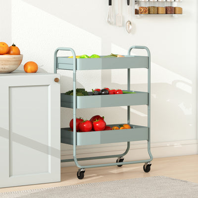 HOMCOM 3-Tier Storage Trolley on Wheels, Rolling Utility Cart with Mesh Backets for Kitchen, Bathroom, Bedroom, Light Green 