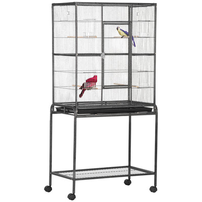 PawHut Large Bird Cage Budgie Cage with Stand, Storage Shelf, Wood Perch for Parrot Canary Parakeet Cockatiels, 81 x 48 x 162.5 cm 