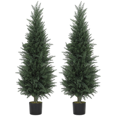 HOMCOM Set of 2 Decorative Artificial Plant, 120 cm Cypress Tree with 638 Leaves in Pot, UV-Resistant Plastic Fake Tree for Indoor Outdoor Home Office 
