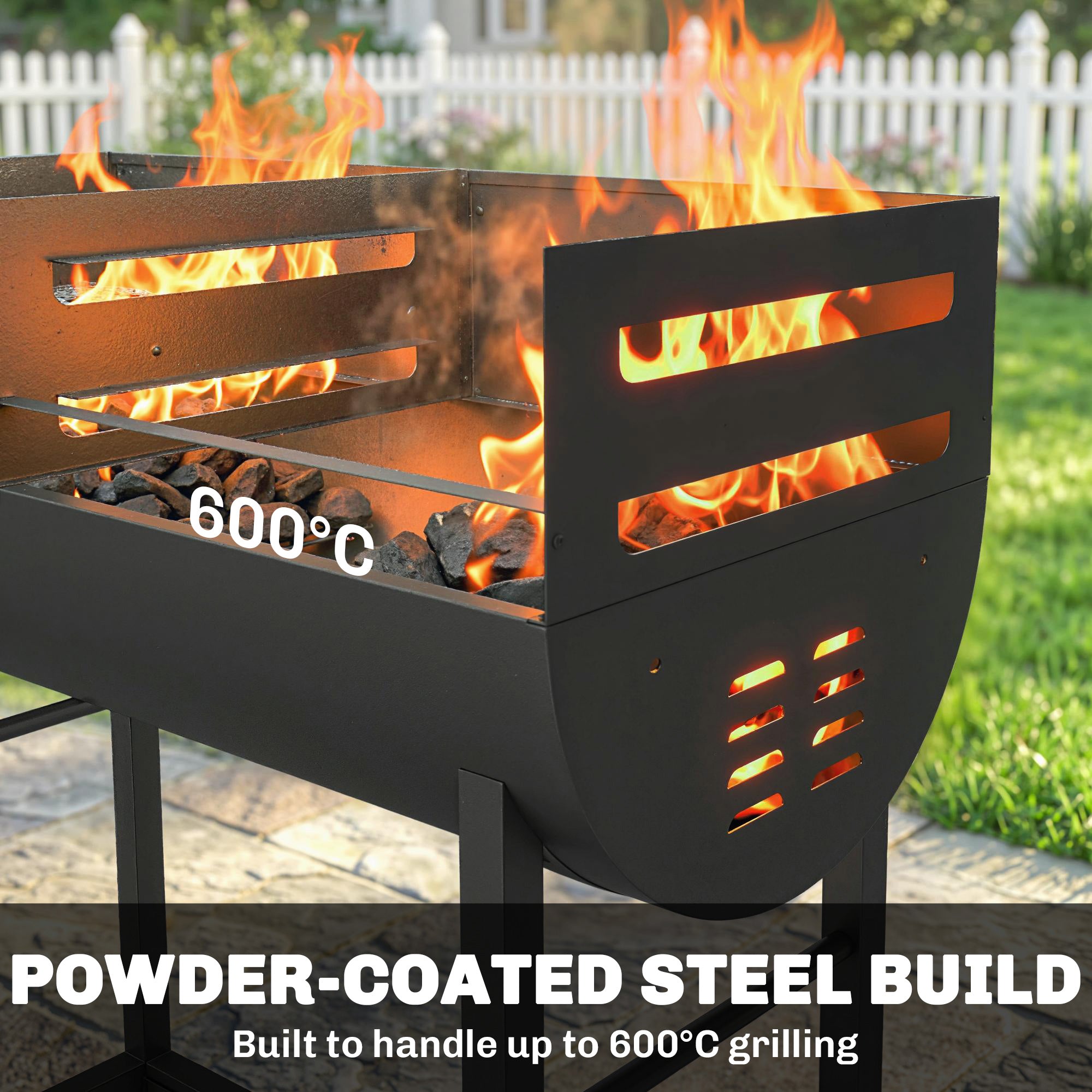 Outsunny Charcoal Barbecue Grill with 2 Cooking Areas, Portable BBQ Trolley with Wheels, Height Adjustable Grates, Bottom Shelf 