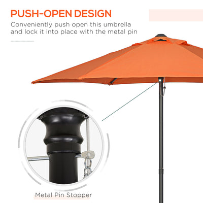 Outsunny 2m Garden Parasol Umbrella, Outdoor Sun Shade with 6 Sturdy Ribs for Balcony, Bench, Garden, Orange 