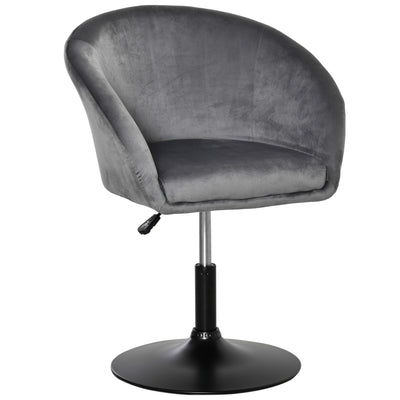 HOMCOM Dressing Table Chair, 360° Swivel Velvet-feel Upholstered Vanity Chair with Tub Seat, Back, Adjustable Height for Bedroom Makeup, Grey 