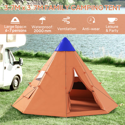 Outsunny 6 Men Tipi Tent with Carry Bag - Orange 