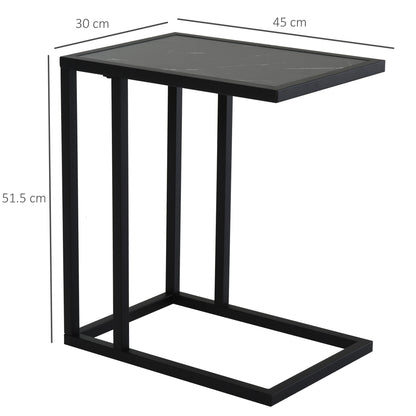HOMCOM C Shape Bedside Table w/Metal Frame Marble-Effect Top Sofa Narrow Snack End Table for Living Room, Black 