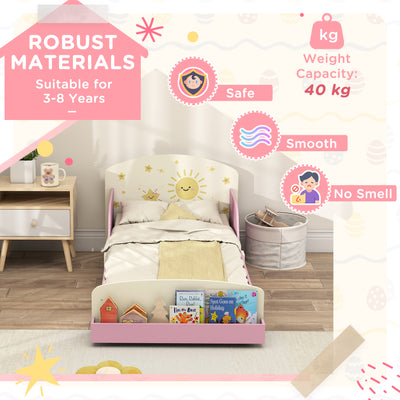 AIYAPLAY Toddler Bed with Storage, Guardrails, Sun Design, for Ages 3-8 Years, Fits 140 x 70cm Mattress, 