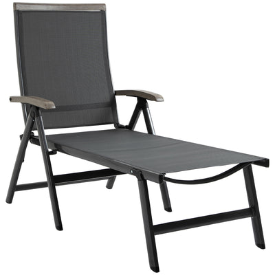 Outsunny Outdoor Folding Sun Lounger, 5-Position Adjustable Chaise Lounge Chair with Aluminium Frame for Patio, Pool and Garden, Grey 