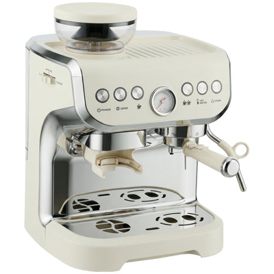 HOMCOM Bean to Cup Coffee Machine, Espresso Machine with Integrated Bean Grinder & Steam Wand, Cream White