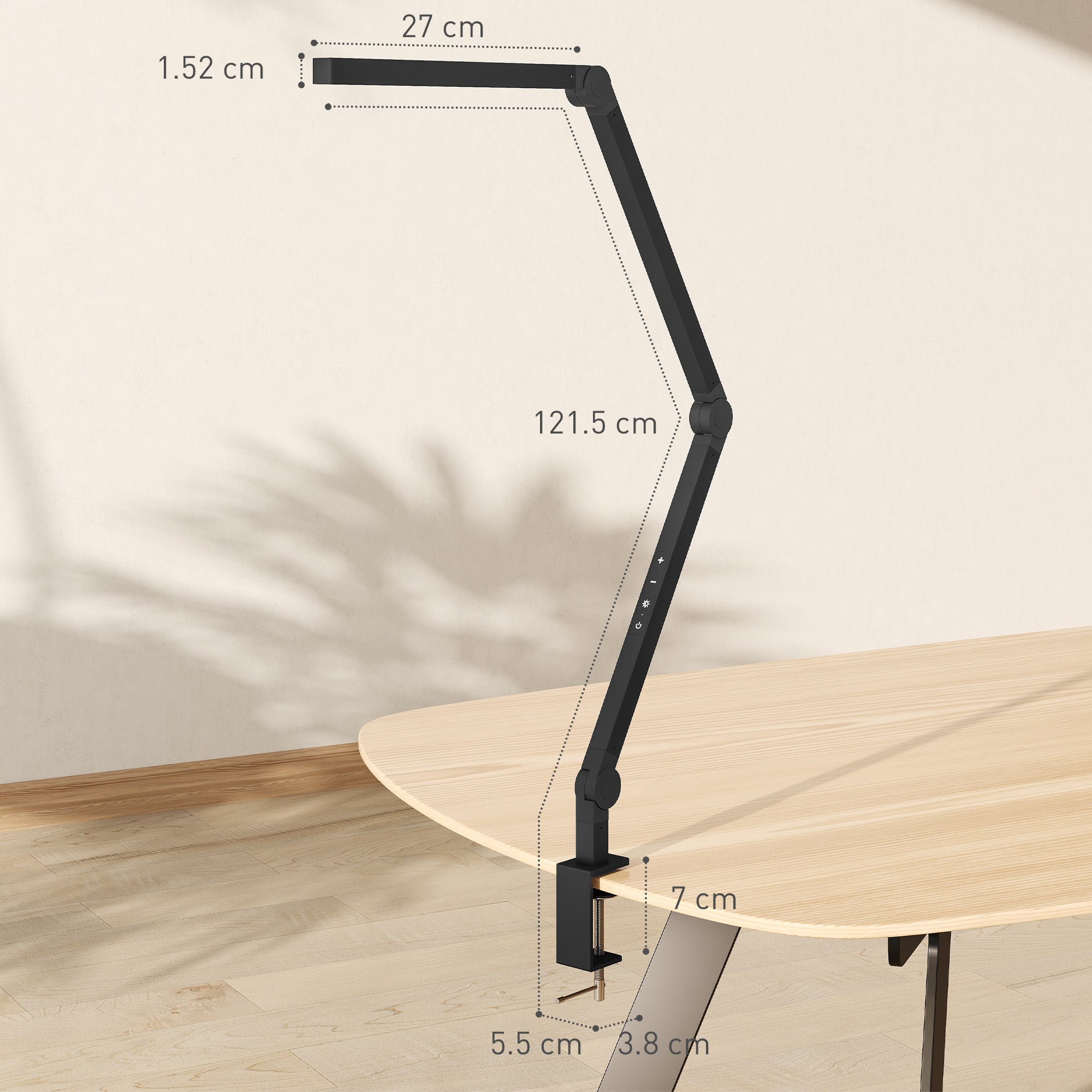 HOMCOM LED Desk Lamp, Dimmable Desk Light with Swing Arm and Clamp, Adjustable Eye-Caring Table Lamp with 2 Colour Modes & 5 Brightness Levels for Study, Drawing, Office, Architect, Task, Black 