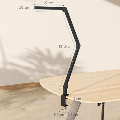HOMCOM LED Desk Lamp, Dimmable Desk Light with Swing Arm and Clamp, Adjustable Eye-Caring Table Lamp with 2 Colour Modes & 5 Brightness Levels for Study, Drawing, Office, Architect, Task, Black 