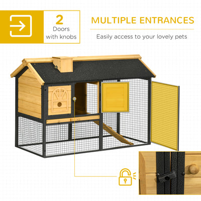 PawHut Outdoor Rabbit Hutch, with Run, Removable Tray, Asphalt Roof, 120 x 55.5 x 80cm 