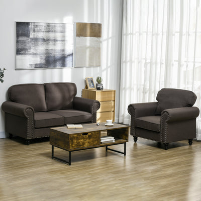 HOMCOM Two-Seater Mid-Century Sofa, with Pocket Springs - Dark Brown 