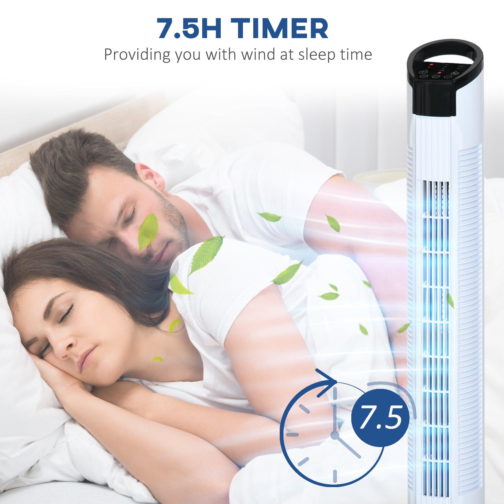 HOMCOM 31" Freestanding Tower Fan, 3 Speed 3 Mode, 7.5H Timer, Oscillating, LED Panel, Remote Control, 31 Inch Standing Fan, White 