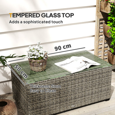 Outsunny 90 x 50cm Glass-Top Rattan Side Table - Dark Grey 