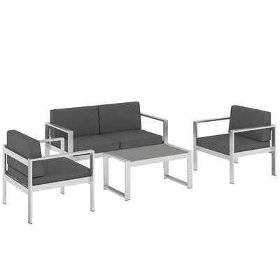 Outsunny 4 Seater Garden Furniture Set, Extra Wide Deep Garden Sofa Set with Olefin Cushions, Brushed Aluminium Frame, Dark Grey 