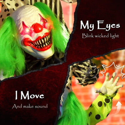 Outsunny Life Size Stackable Halloween Animated Clown with Red Light Up Eyes, Sound Activated Scary Halloween Decorations, Battery Operated, Indoor Party Props 