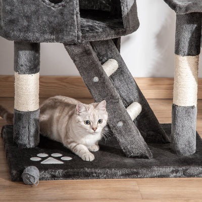 PawHut Floor-to-Ceiling Cat Tree for Indoor Cats, 240-260cm Adjustable Cat Tree - Dark Grey 