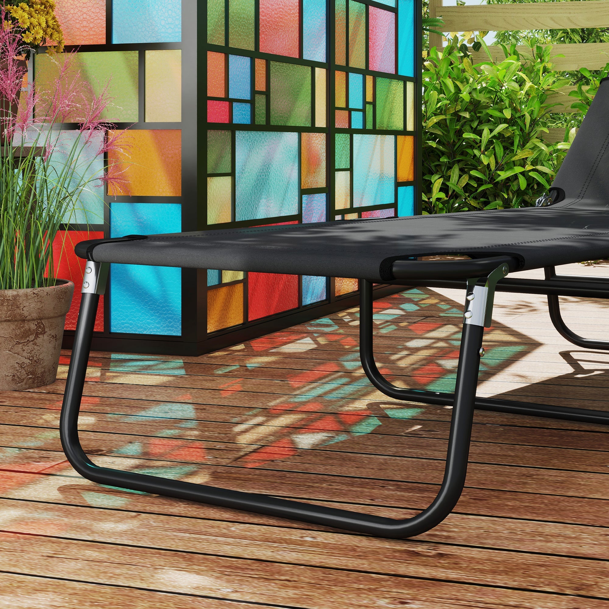 Outsunny Garden Sun Lounger, with Five-Position Back - Black 