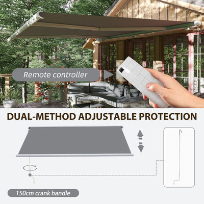 Outsunny 4x3m Full Cassette Electric/Manual Retractable Awning with LED Light and Remote Controller, Sun Canopies for Patio Door Window, Grey 