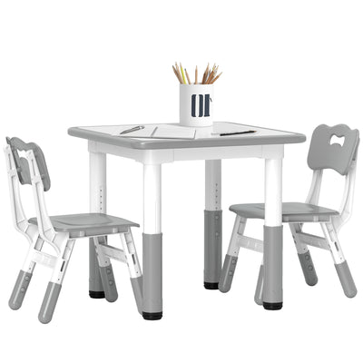 AIYAPLAY Height Adjustable Toddler Table and Chair Set, 3 Pcs Children Activity Table w/ 2 Chairs, for Playroom, Bedroom - Grey 