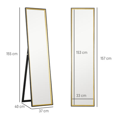 HOMCOM Full Length Mirror, 37 x 157cm Wall Mounted, Leaning, Free Standing Mirror, Framed Full Body Mirror for Living Room, Bedroom, Black 