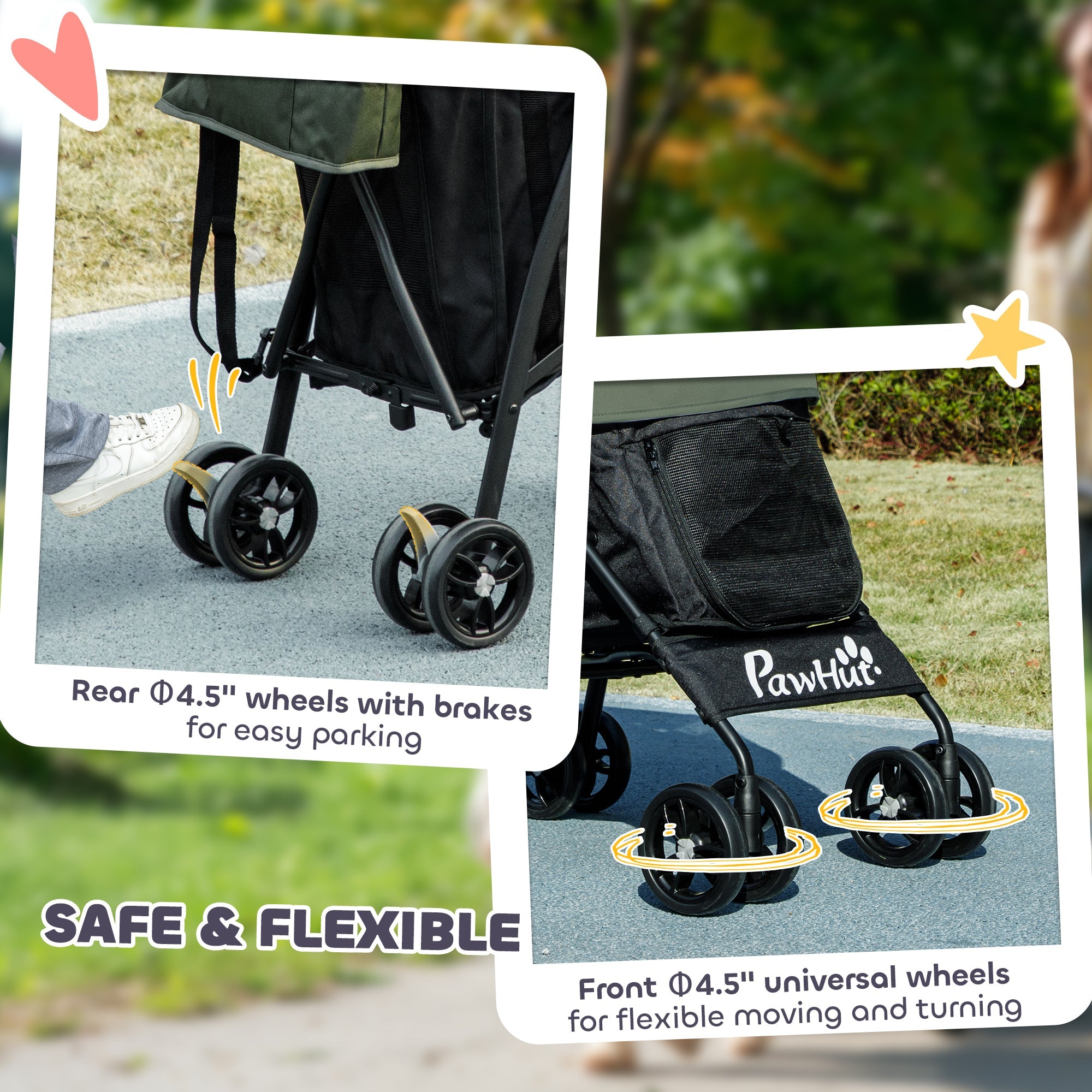 PawHut Umbrella Structure Dog Stroller, Lightweight & Portable Dog Pram w/ Shoulder Strap, Storage Bag & Cup Holder, Dark Green 