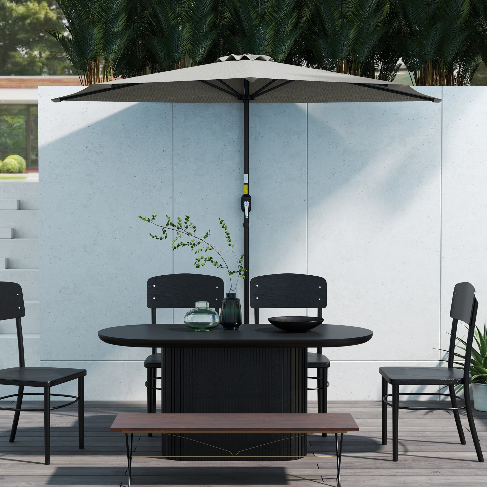 Outsunny Half Round Parasol Umbrella - Light Grey 