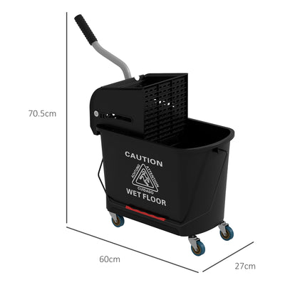 HOMCOM 20L Mop Bucket on Wheels, with Water Separation Panel - Black 