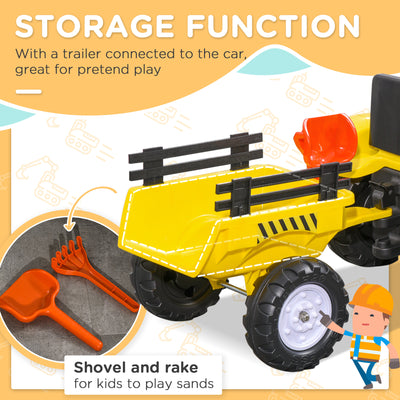 HOMCOM Pedal Go Kart, Kids Ride on Tractor with Back Trailer, Shovel & Rake, Horn, Four Wheels Tractor Toy for Child Toddler 