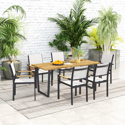 Outsunny Garden Table for 6, 175 x 80 cm Large Rectangle Outdoor Dining Table with 5cm Parasol Hole and Slatted Top, Weather Resistant Fir Wood Patio Table for Balcony, Terrace, Brown 