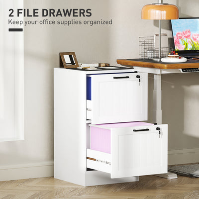 HOMCOM 2 Drawer Filing Cabinet with Lock, Office Storage Cabinet with Adjustable Hanging Bars for A4 Letter Size Files, White 