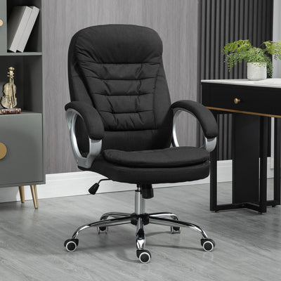 Vinsetto Executive Office Chair Task Chair for Home with Arm, Swivel Wheels, Linen Fabric, Black 
