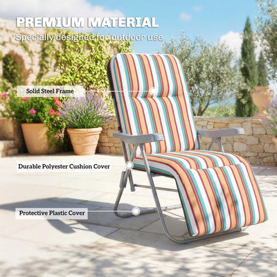 Outsunny Set of 2 Foldable Patio Sun Lounger with Adjustable Backrest and Cushion, Multicoloured 