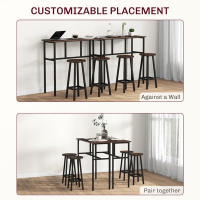HOMCOM 6-Piece Bar Table Set, 2 Breakfast Tables with 4 Stools, Counter Height Dining Tables & Chairs for Kitchen, Living Room, Rustic Brown 