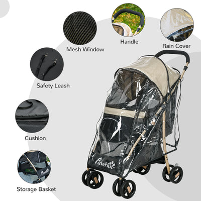 PawHut Pet Stroller for Small and Miniature Dogs, with Rain Cover - Khaki 
