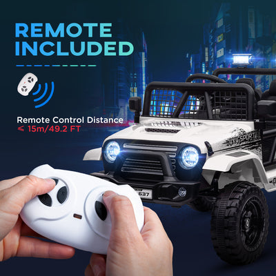 AIYAPLAY 12V Battery Powered Kids Ride-On Car, Electric Truck w/ Spring Suspension, Remote, Music, Horn, Lights, White 