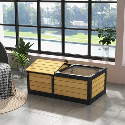 PawHut Wooden Tortoise House, Small Pet Reptile Shelter, with Hide Den and Run - Yellow 