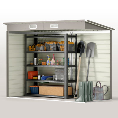 Outsunny 3.7 x 7.9ft Galvanised Steel Shed, with Latched Door and Padlock - Light Grey 