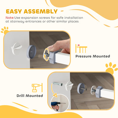 PawHut Pressure Fit Stair Gate Dog Gate w/ Auto Closing Door, Double Locking, Easy Installation, for 74-100cm Openings - White 