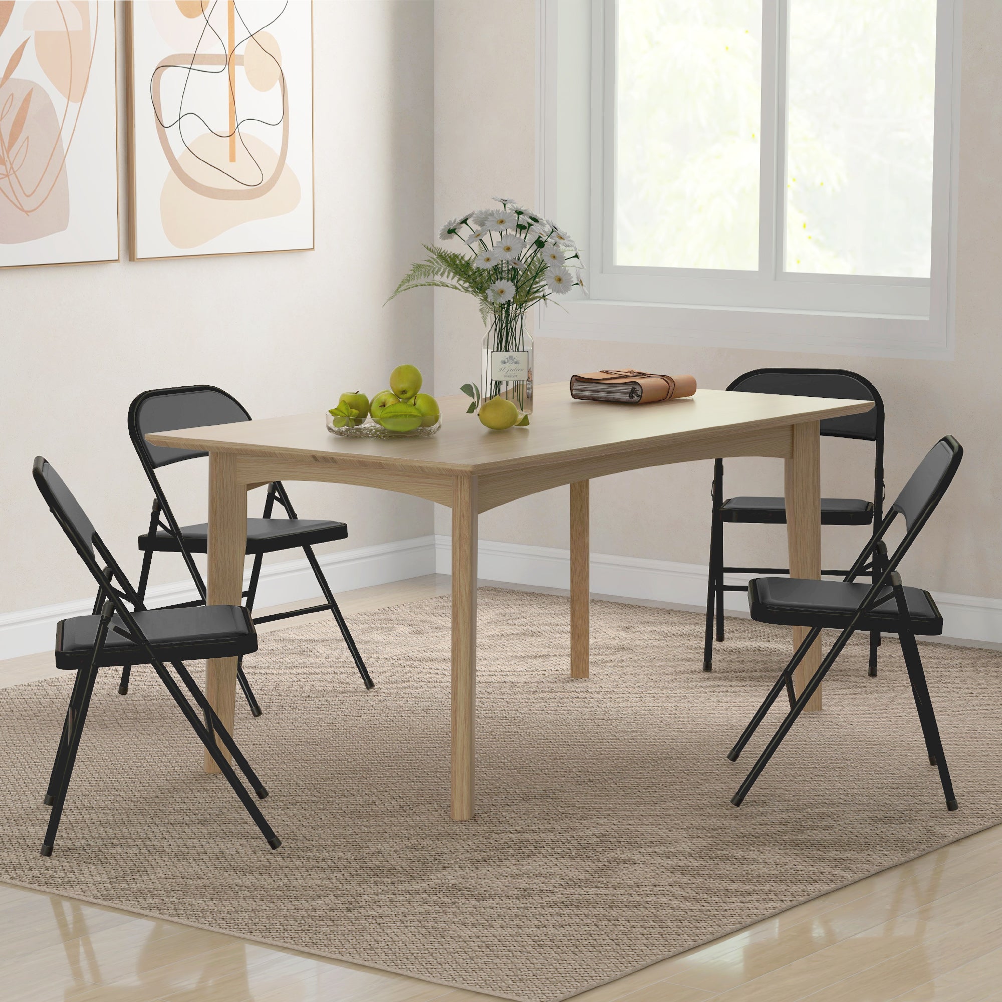 HOMCOM Set of Four Cushioned Folding Chairs - Black