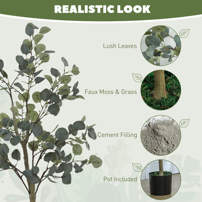 HOMCOM Set of 2 Decorative Artificial Tree, 4ft/ 120cm Silk Eucalyptus Trees with 230 Silver Dollar Leaves in Pot, Fake Plants for Home, Office, Living Room, Indoor Decor 