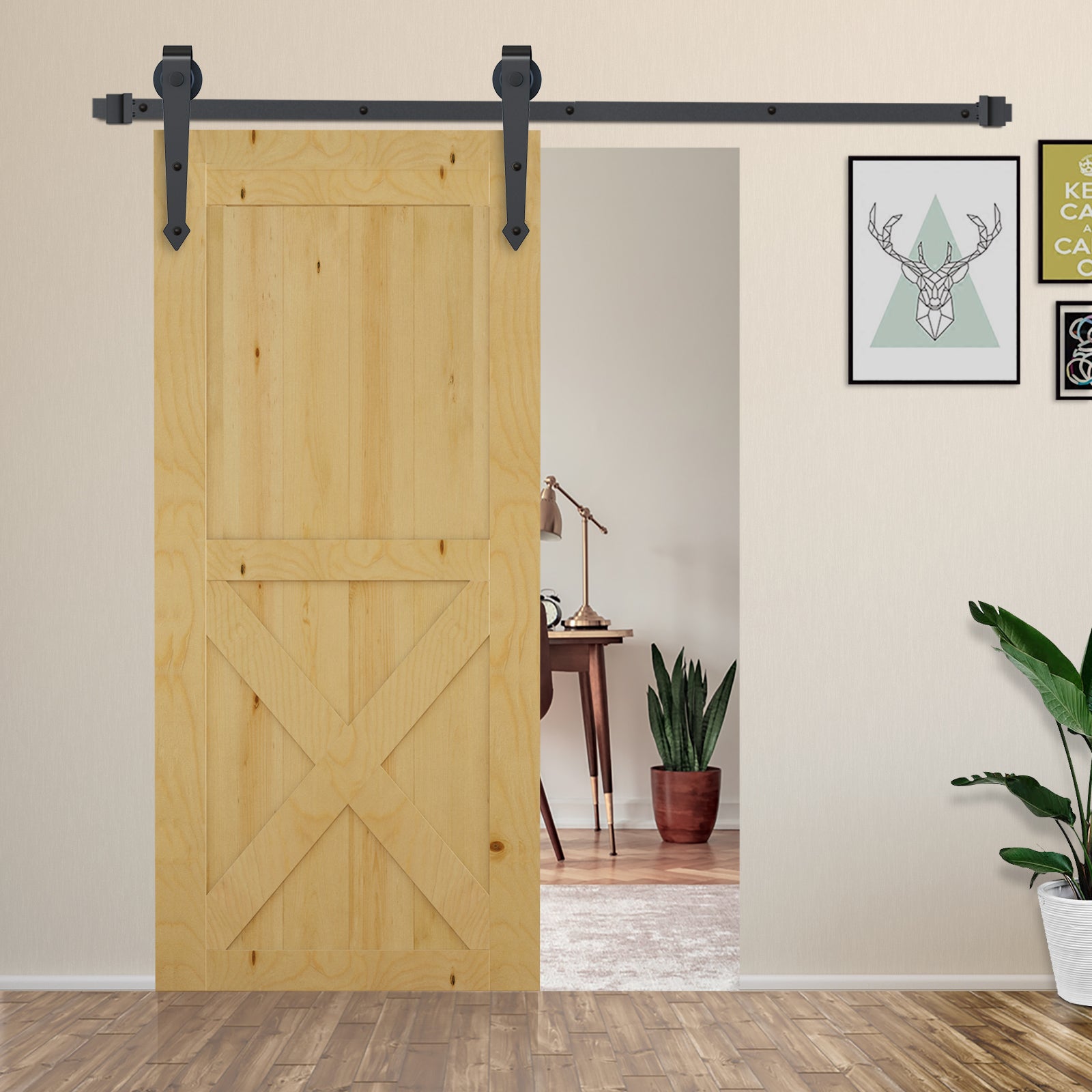 HOMCOM 6.6FT Carbon Steel Sliding Door Kits Barn Hardware Closet Set Antique Style Track System For Single Wooden Door 