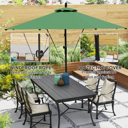 Outsunny 3(m) Garden Cantilever Parasol with Cover and Wind Protection Strap, Round Overhanging Umbrella with Crank Handle and Tilt, Banana Patio Umbrella for Outdoor Sun Shade, UPF50+, Green 