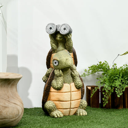 Outsunny Vivid 2 Tortoises Garden\'c2\'a0Statue with Solar LED Light, Outdoor Ornament Art Sculpture Home Decoration for Porch, Deck, Grass 