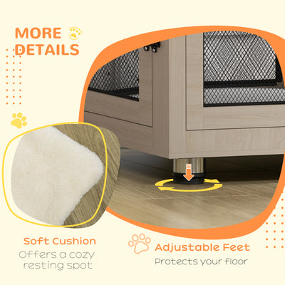 PawHut 2-in-1 Dog Cage & Side Table, with Two Doors, Cushion, for Large Dogs 