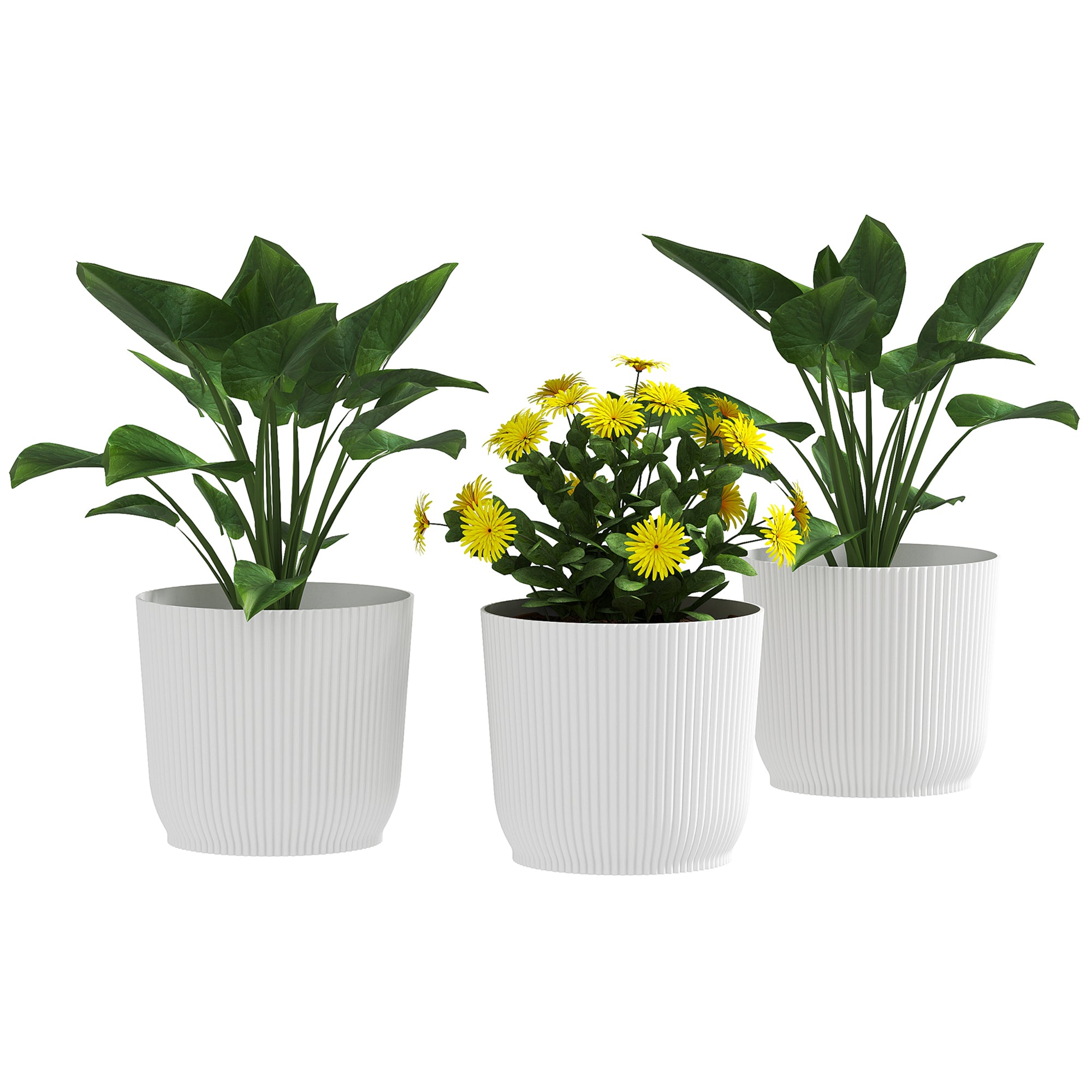 Outsunny Set of Three \'d0\'a422cm Planters - White