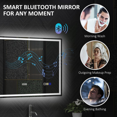 HOMCOM 60 x 80 cm Anti-Fog LED Bathroom Mirror, with Bluetooth and Clock - Silver Tone 