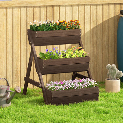 Outsunny 3 Tier Raised Garden Bed Wooden Elevated Planter Box Kit, 66L for Flower, Vegetable, Herb, 65x75x78cm, Tan 
