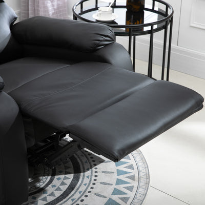 HOMCOM PU Leather Reclining Chair, Manual Recliner Chair with Padded Armrests, Retractable Footrest and Wood Frame, Black 