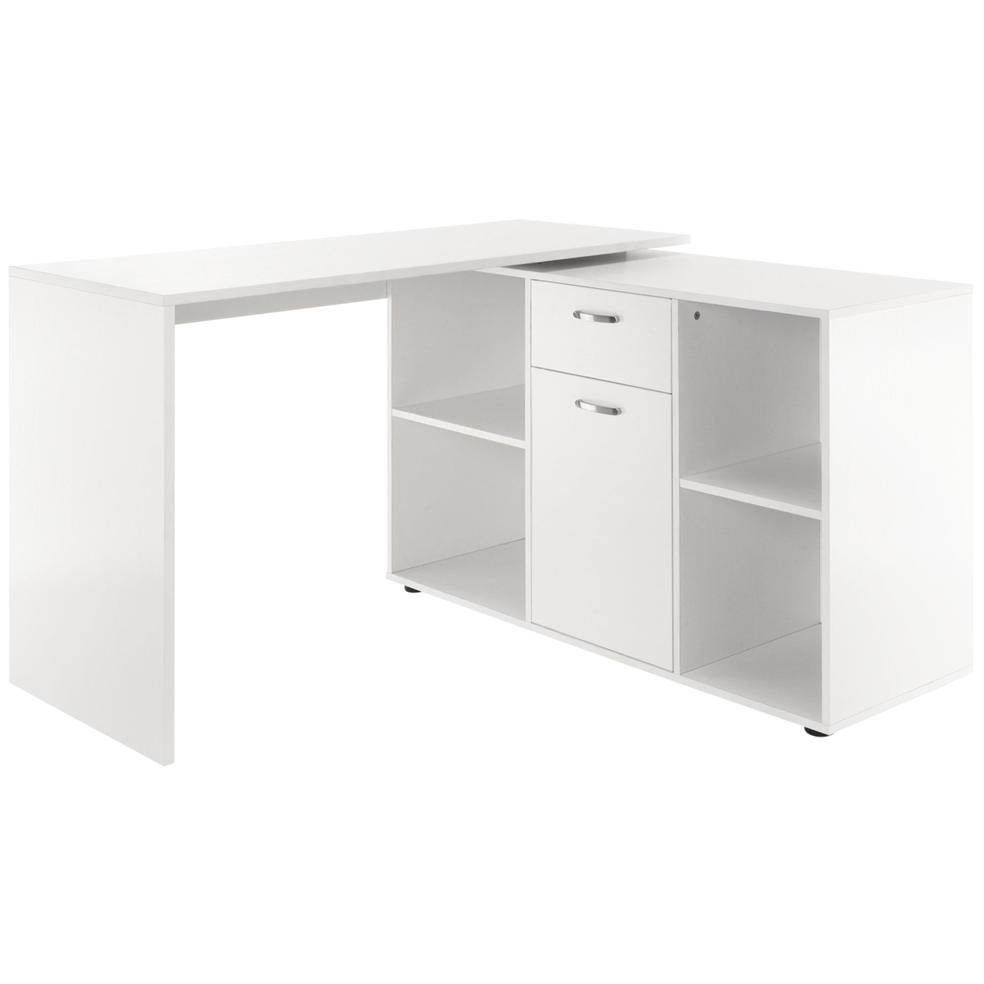 HOMCOM L-Shaped Computer Desk with Storage Compartments, Drawer and Cabinet, Laptop PC Corner Table, Home Office Workstation, 120 x 115 x 76cm, White 