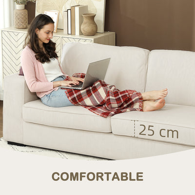 HOMCOM Three-Seater Corduroy Sofa - Cream White 